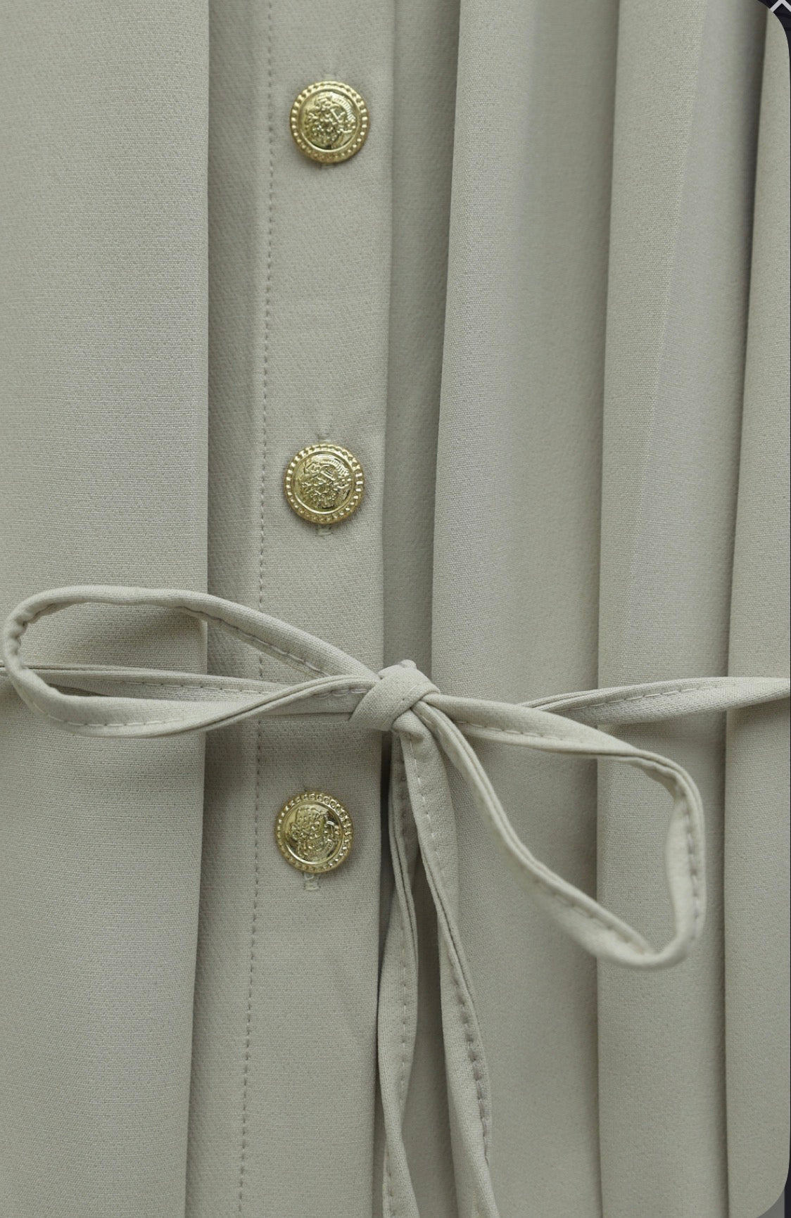 Crepe Beige Pleated Buttoned-Up Skirt Set