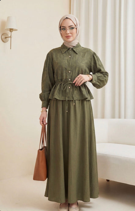Jacquard Suit with Stone Embellished Buttoned Waistband and Skirt