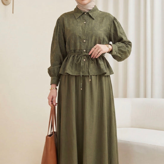 Jacquard Suit with Stone Embellished Buttoned Waistband and Skirt