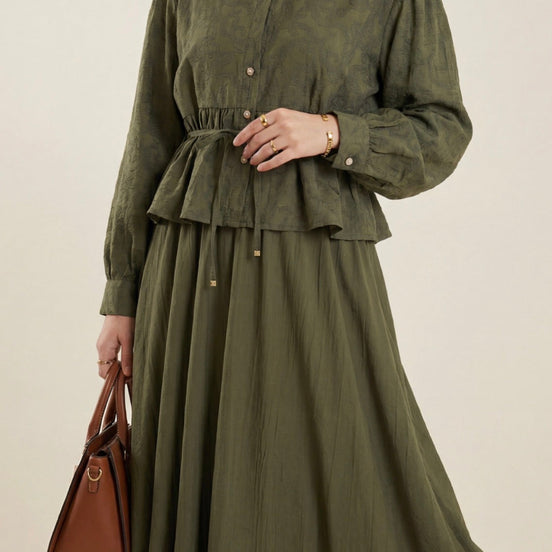 Jacquard Suit with Stone Embellished Buttoned Waistband and Skirt