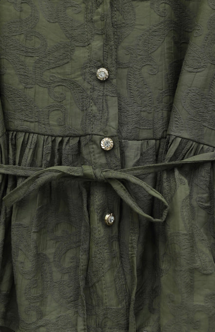 Jacquard Suit with Stone Embellished Buttoned Waistband and Skirt