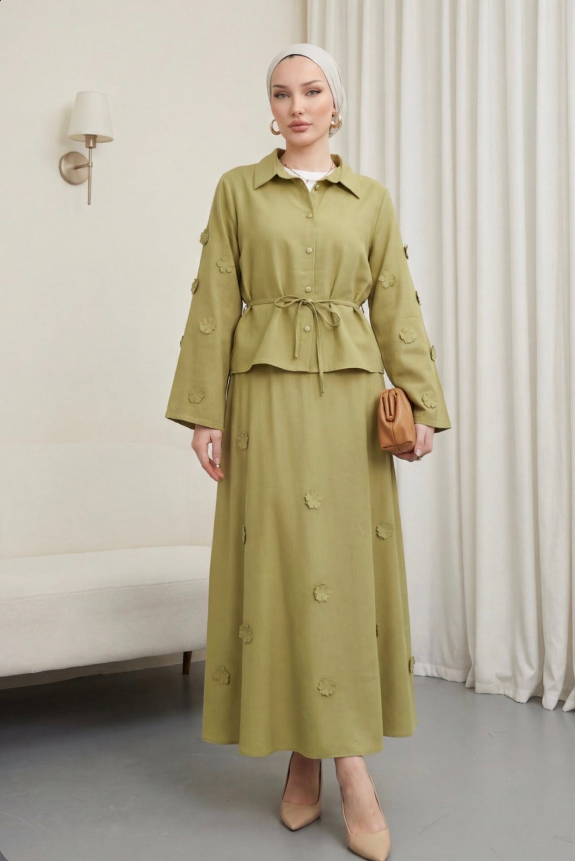 Olive Blossom Skirt set