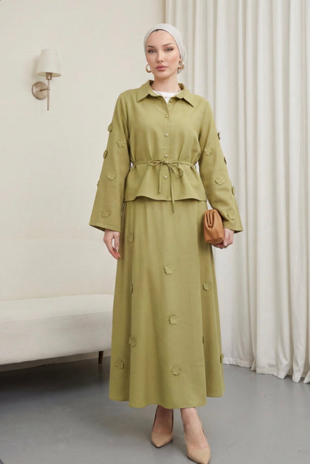 Olive Blossom Skirt set
