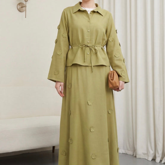 Olive Blossom Skirt set