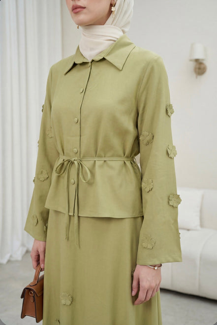 Olive Blossom Skirt set