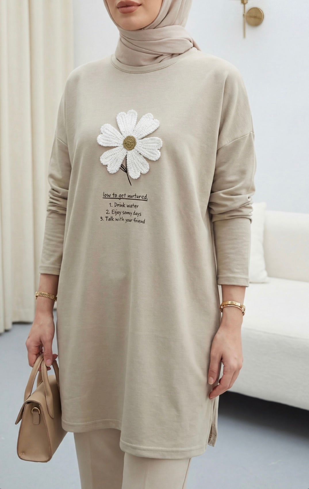 Front Embroidered Floral Crew Neck Cotton Top