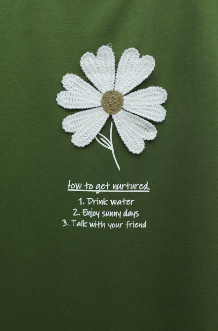 Front Embroidered Floral Crew Neck Cotton TOP