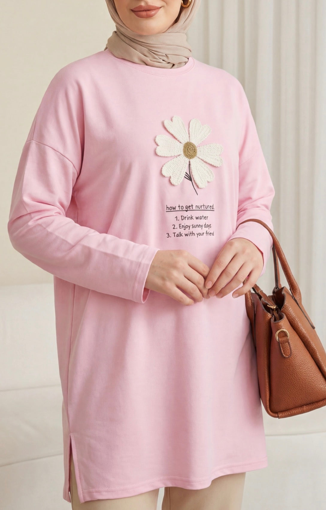 Front Embroidered Floral Crew Neck Cotton Top