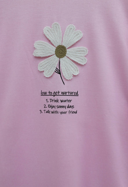 Front Embroidered Floral Crew Neck Cotton Top