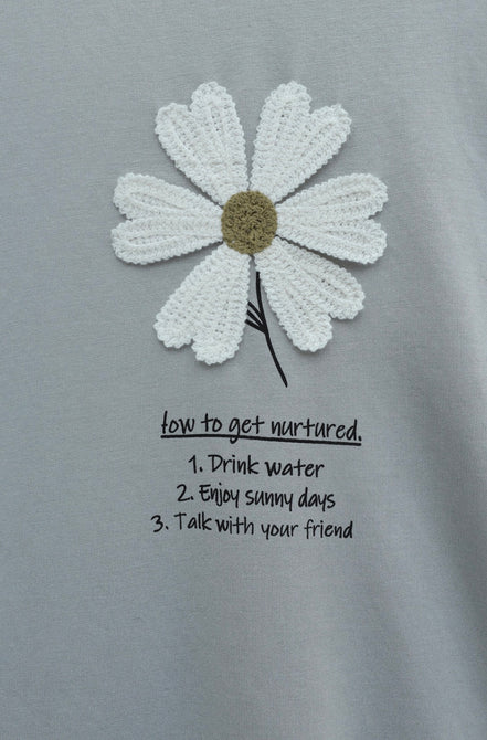 Front Embroidered Floral Crew Neck Cotton Top