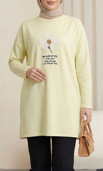 Front Embroidered Floral Crew Neck Cotton Top