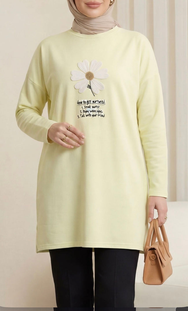 Front Embroidered Floral Crew Neck Cotton Top