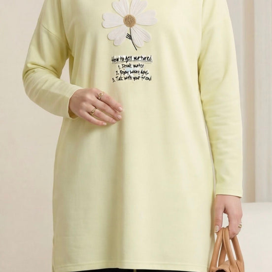 Front Embroidered Floral Crew Neck Cotton Top