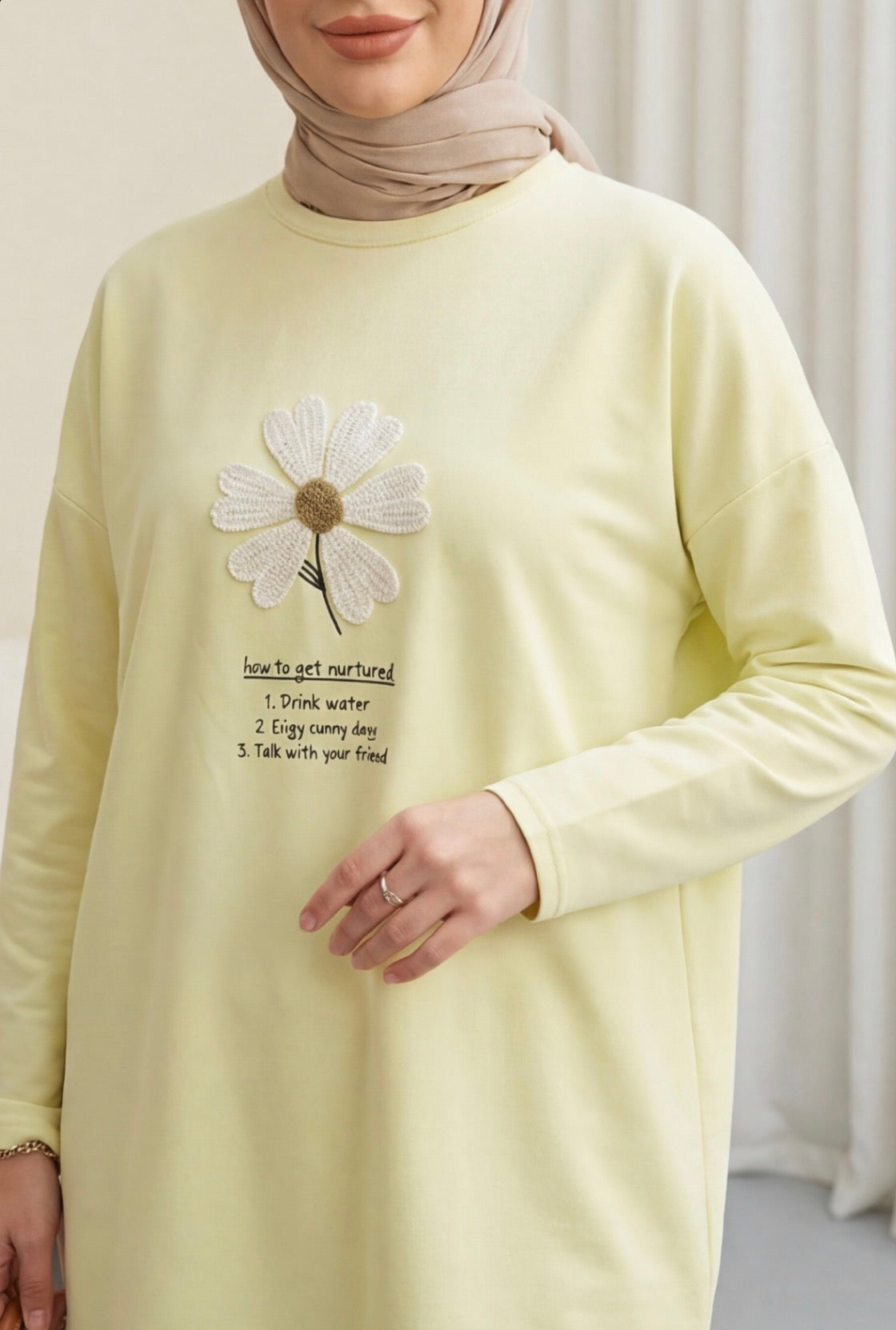 Front Embroidered Floral Crew Neck Cotton Top
