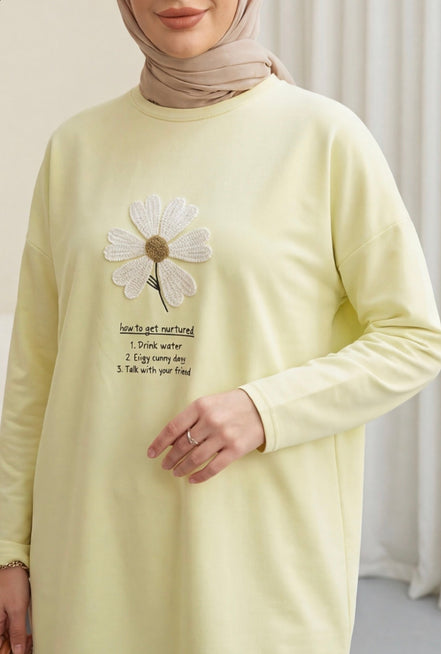 Front Embroidered Floral Crew Neck Cotton Top
