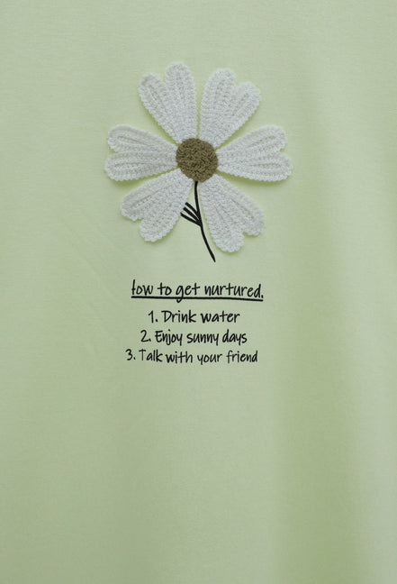 Front Embroidered Floral Crew Neck Cotton Top