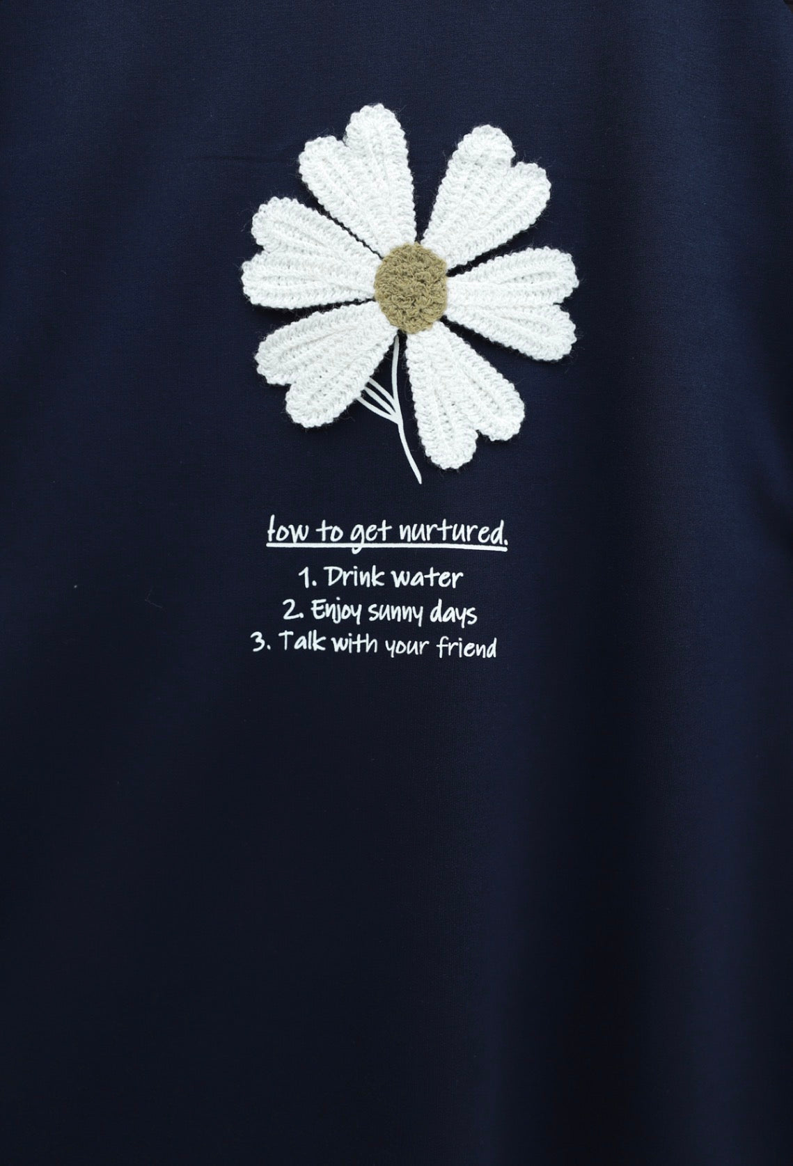 Front Embroidered Floral Crew Neck Cotton Top