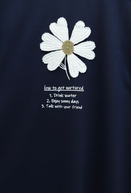 Front Embroidered Floral Crew Neck Cotton Top