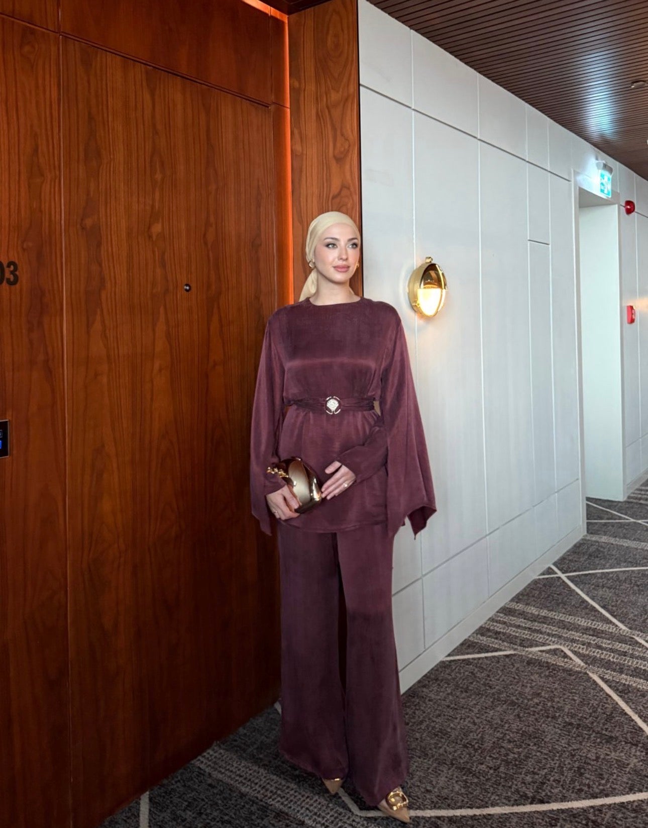 Burgundy Belted Wide-Leg Modest Co-ord Set